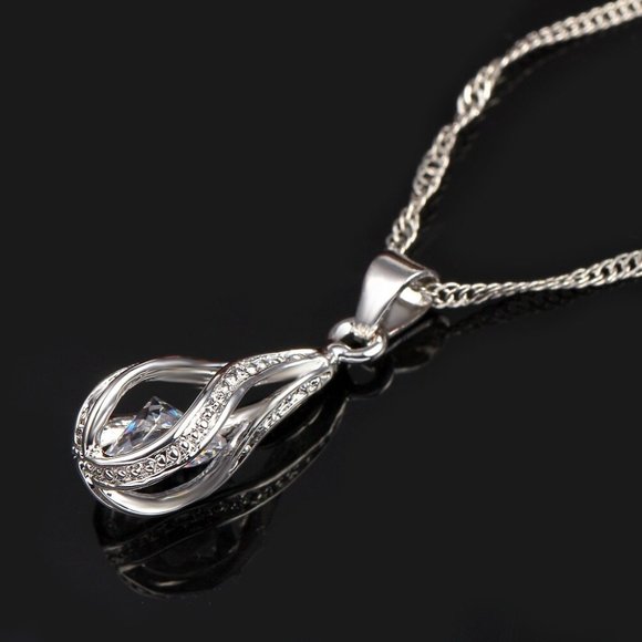 🌟 925 Sterling Silver Necklace And Earrings Set Tear Drop Cute Top Gift - Picture 6 of 7